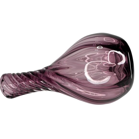 Vintage Hand Blown Purple Glass Swirl Vase Handmade in Poland Flower Bud 5.5"x2" - Picture 12 of 13